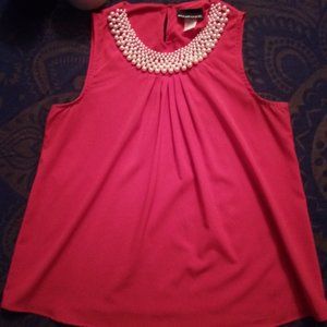 Marianne Red Blouse with Pearl Neckline Sz M